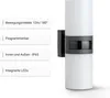 A wall-mounted outdoor LED light with a motion sensor, shown with feature callouts. Produktbild-Vorschau