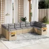 10-tlg. Garten-Sofagarnitur mit Kissen Beige Poly Rattan Produktbild-Vorschau 2