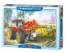 A puzzle box featuring a red tractor loading logs in a forest. Podgląd zdjęcia produktu