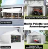 A collage of four images showing different uses of a white carport/storage tent. Náhled obrázku produktu