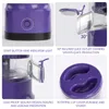 A collage of four close-up images showcasing different features of a purple electric citrus juicer. Podgląd zdjęcia produktu