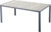 A rectangular outdoor dining table with a slatted wood top and a gray metal frame, shown against a white background. Produktbild-Vorschau