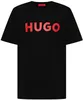 A black t-shirt with a red Hugo Boss logo on the front. Produktbild-Vorschau