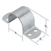 A product shot of a metal pipe clamp with dimensions labeled. Produktbild-Vorschau
