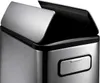 Close-up of the top part of a stainless steel trash can with the lid open. Produktbild-Vorschau