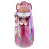 A styling head toy with long pink hair and colorful streaks, wearing sunglasses and a collar. Podgląd zdjęcia produktu