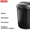 A black trash can with a lid, shown next to descriptive text. Podgląd zdjęcia produktu