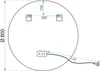 A technical drawing of a round mirror with dimensions and mounting points indicated. Produktbild-Vorschau