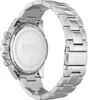 The back view of a silver Hugo Boss watch with a metal band. Voir les images du produit