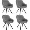 Four gray upholstered chairs with black legs are arranged in a grid on a white background. Voir les images du produit