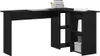 A black L-shaped desk with shelves on the right side, against a white background. Anteprima dell’immagine prodotto