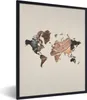 MuchoWow® Gerahmtes Poster Weltkarte - Holz - Braun 60x80 Produktbild-Vorschau 1