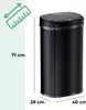A black sensor trash can with dimensions indicated by graphics and text. Náhled obrázku produktu