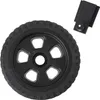 A black wheel and a black mounting bracket are shown against a white background. Produktbild-Vorschau