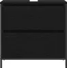 A black vanity cabinet with two drawers against a white background. Voir les images du produit