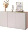 A white three-door sideboard with gold trim, decorated with a bust, a framed picture, books, and a vase with dried flowers. Náhľad obrázku produktu