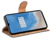 A book-style phone case with a phone inside, showing the phone's screen. Produktbild-Vorschau
