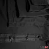 A close-up view of black fabric with visible stitching and a textured band with fasteners. Voir les images du produit