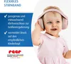 A baby wearing pink headphones, with marketing text on the left side of the image. Produktbild-Vorschau