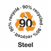 A recycling symbol with text indicating 90% recycled material and the word Steel. Produktbild-Vorschau