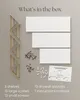 Contents of a box for floating shelves, including shelves, screws, anchors, and instructions. Produktbild-Vorschau