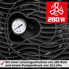 Close-up of a fan grill with a pressure gauge and a marketing graphic indicating power. Produktbild-Vorschau