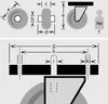 Diagrams showing the dimensions and specifications of a caster wheel. Anteprima dell’immagine prodotto