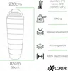 Diagram showing the features and dimensions of a sleeping bag. Produktbild-Vorschau