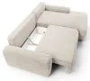 A cream-colored sofa bed with a corduroy fabric cover is shown partially opened to reveal storage space underneath. Produktbild-Vorschau