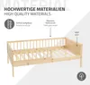 A diagram illustrating the features and materials of a wooden children's bed. Náhled obrázku produktu