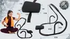 A woman is posing with an ab roller machine, with close-ups and dimension callouts of the product. Produktbild-Vorschau