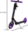 A black and purple foldable scooter with dimensions indicated. Anteprima dell’immagine prodotto