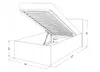 A technical drawing of a bed frame with its storage compartment open. Produktbild-Vorschau