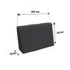A dark grey cushion with dimensions indicated by measurement lines and text. Produktbild-Vorschau