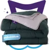 A folded duvet with a size label and brand logo. Produktbild-Vorschau