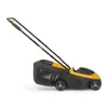 A black and yellow electric lawnmower is shown from a side-angle on a white background. Produktbild-Vorschau