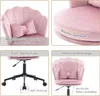 A collage of four images showcasing different features of a pink office chair. Produktbild-Vorschau