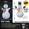 A collage of two images showing a large LED snowman decoration, with one image featuring a size indicator and the other showing product details. Produktbild-Vorschau