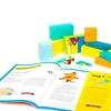 A collection of colorful blocks and a booklet are arranged on a white background, suggesting a game or educational toy. Náhľad obrázku produktu