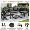 An outdoor patio set with a sectional sofa, armchair, and coffee table on a patio. Podgląd zdjęcia produktu