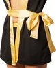 Close-up of a person wearing a black robe with gold trim and a gold sash tied in a bow. Produktbild-Vorschau