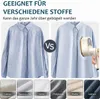 Comparison of a wrinkled shirt and a steamed shirt, with fabric swatches at the bottom. Produktbild-Vorschau