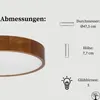 A close-up of a wooden ceiling lamp with dimensions and specifications displayed next to it. Produktbild-Vorschau