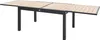 An extendable outdoor dining table with a slatted wood-look top and dark gray metal legs, shown against a white background. Produktbild-Vorschau