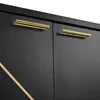 A close-up view of two brass handles on a black cabinet. Produktbild-Vorschau