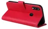 A red flip cover phone case is shown from a side angle, open. Produktbild-Vorschau