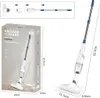 A collage of images showing a cordless vacuum cleaner, its packaging, and dimensions. Produktbild-Vorschau