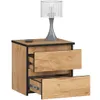 A nightstand with two open drawers, a lamp, and a remote control on top. Produktbild-Vorschau