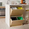A modern kitchen island with a built-in multi-compartment trash can system. Produktbild-Vorschau
