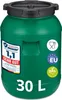 A green plastic barrel with various labels and symbols on it, set against a white background. Produktbild-Vorschau
